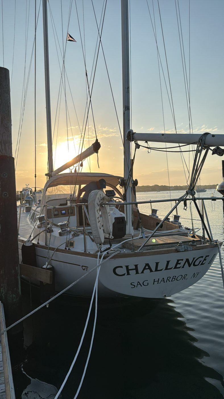 Challenge at the dock at sunset, Sag Harbor