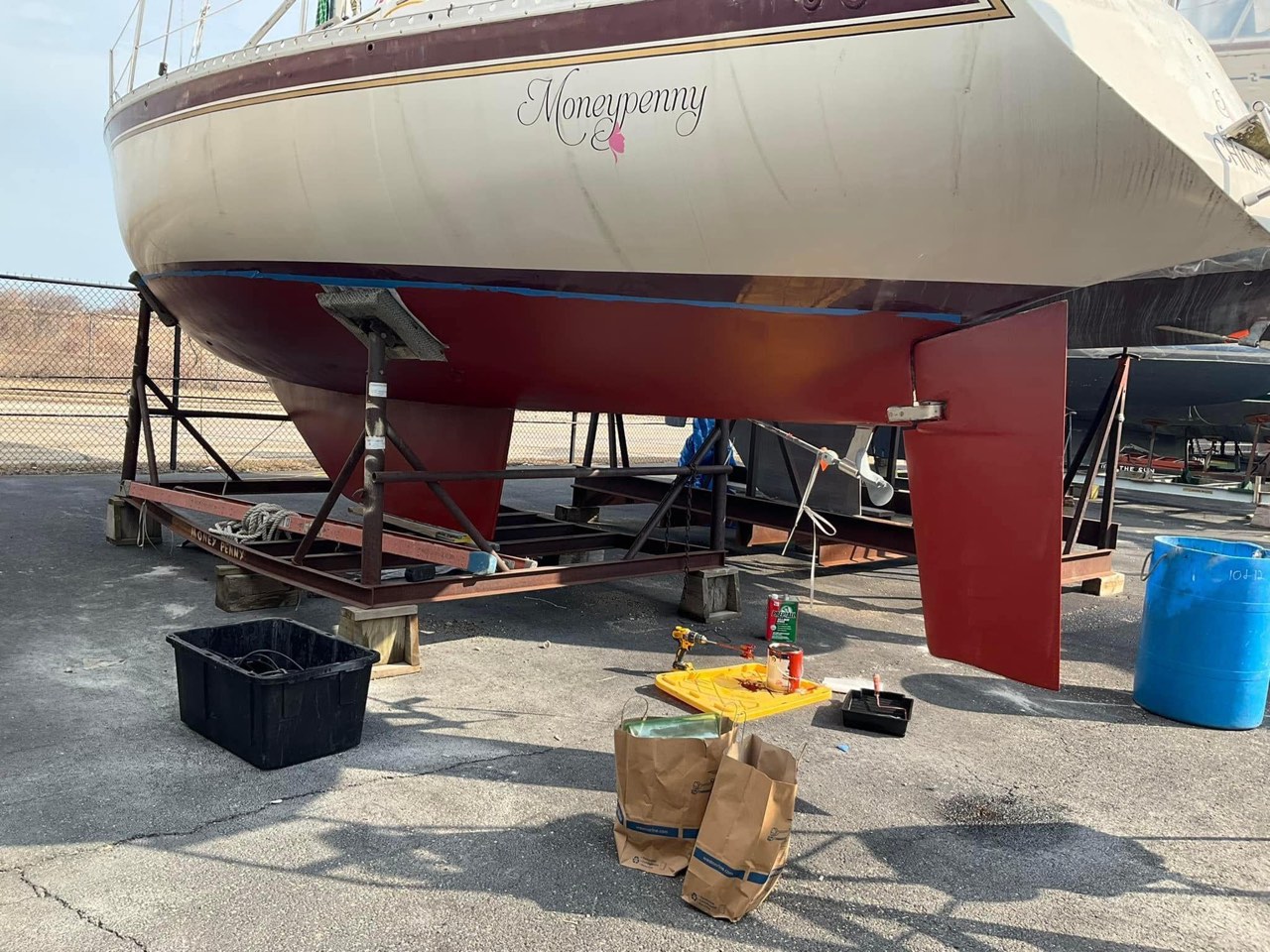 1 year ago, today: Painting the boat bottom in Waukegan on a cold winter day… - photo 2